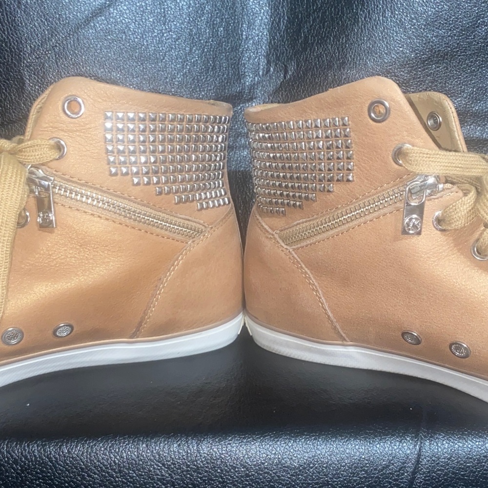 Michael Kors Brown High-Top Sneakers with Silver Studs - Picture 7 of 9